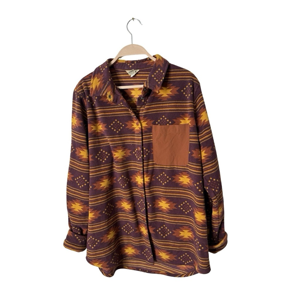Duluth Trading Women's L Doubleback Printed Fleece Button Up 52822 Snap Aztec